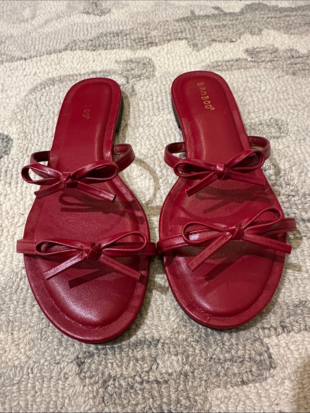 BAMBOO Red Double-Bow Slide Sandals 8.5
